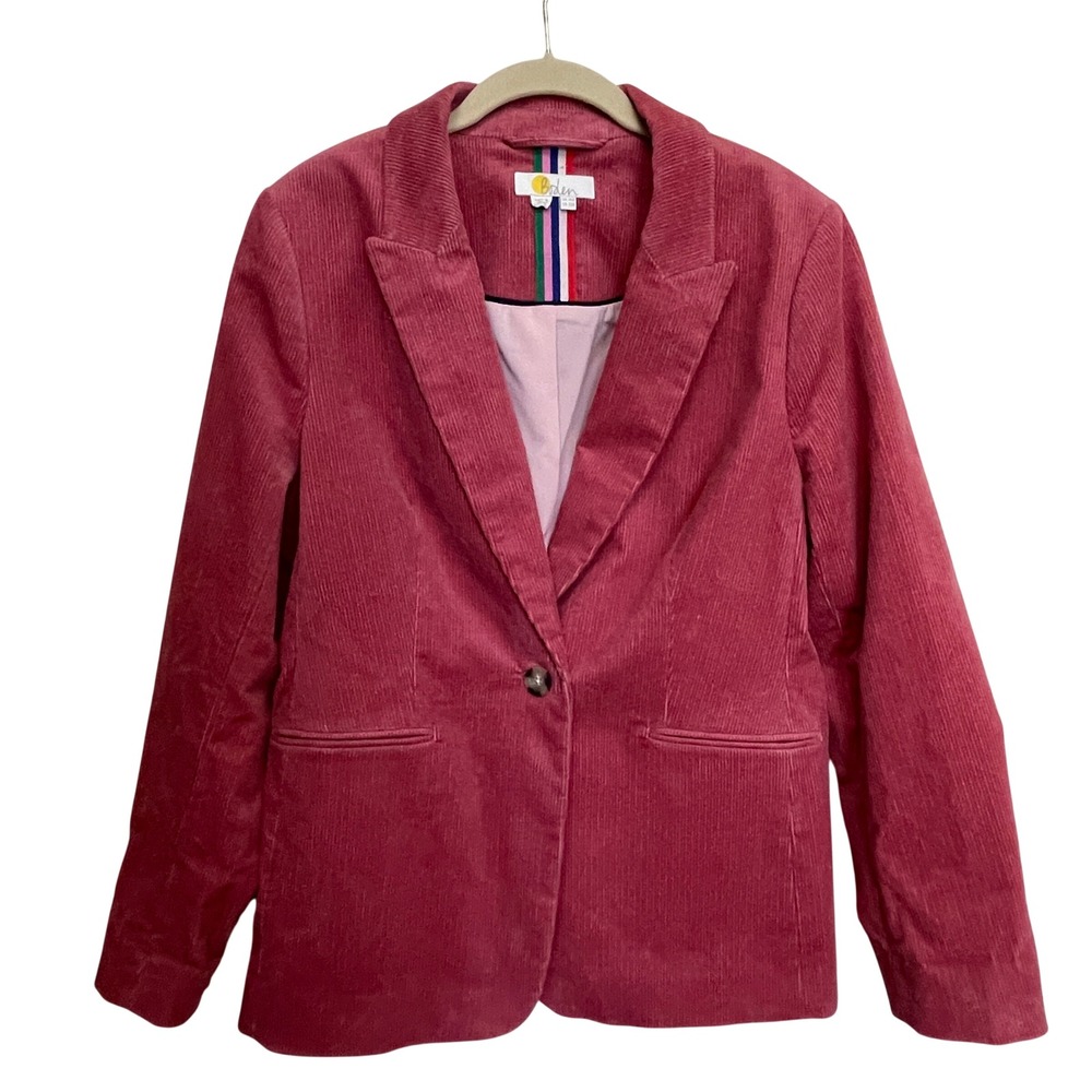 Boden Womens Pink Corduroy Single Button Blazer Jacket T0812 Size US 10R